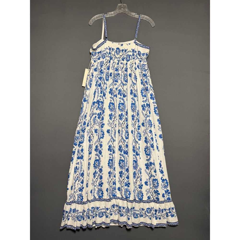 Calypso St. Barth Maxi Dress Medium Blue White Floral Linen Blend Coastal Resort - Picture 9 of 12